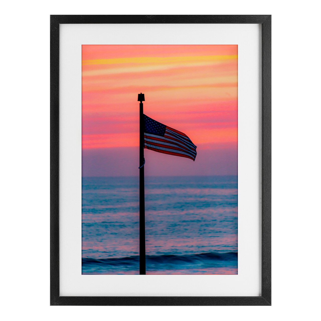 Stupell Industries USA Flag Against Sunset Framed Print Under Glass, design by Jeff Poe Photography